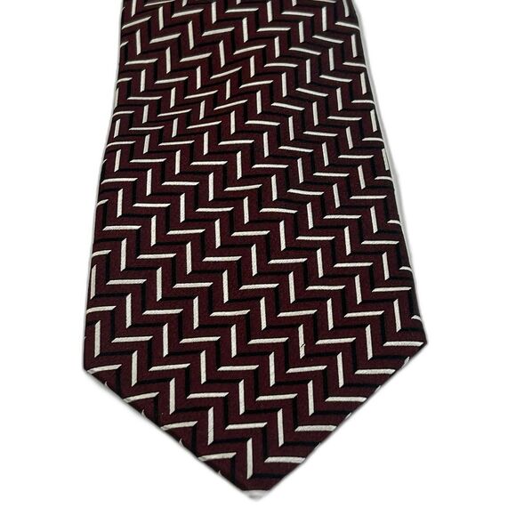 F Silk Tie Men’s Color Crimson Black and White100% Silk Tie - Picture 1 of 9